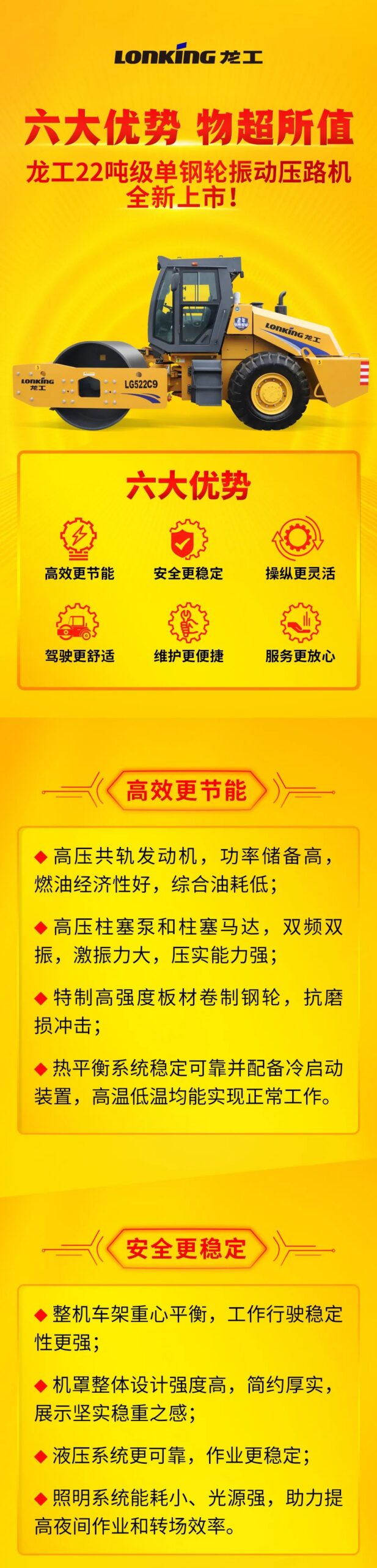六大优势,物超所值 | 龙工22吨级单钢轮振动压路机全新上市!