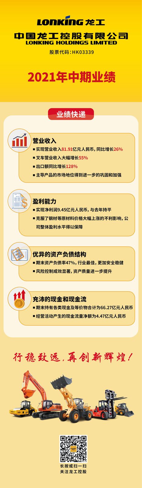 中国龙工发布2021年中期业绩